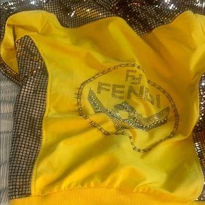 Yellow Fendi Top with Rhinestone Logo